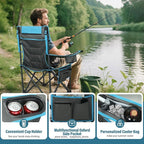 Oversized High-Back Camping Chairs with Pillow, Dual Cup Holders & Cooler Bag - Heavy Duty Foldable Outdoor Chair for Adults, Picnic, Fishing, Backyard, Sports (2, Bluegrey)