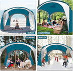 Beach Tent 12 X 12ft Large UPF50+ Pop Up Canopy with 2-Pcs Side Wall, Sun Shelter Rainproof, Waterproof for Camping Trips, Backyard Fun, Fishing, Parties, Or Picnics(Ocean Blue)