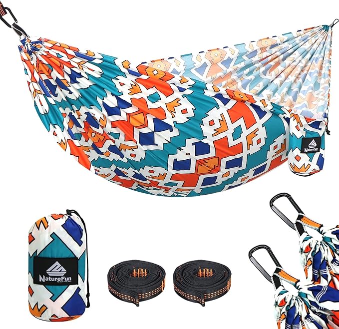 NATUREFUN Ultra-Light Travel Camping Hammock | 300kg Load Capacity,Breathable,Quick-Drying | 2 x Premium Carabiners,2 x Nylon Slings Included | Outdoor Indoor Garden