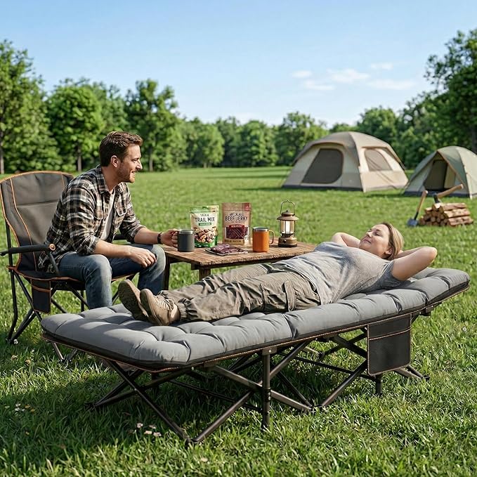 ABORON 2PK XXL Camping Cot for Adults 900LBS - 78"×32" Oversized Folding Bed with Mattress Pad, Heavy Duty 1200D Oxford Outdoor Cot with Carry Bag