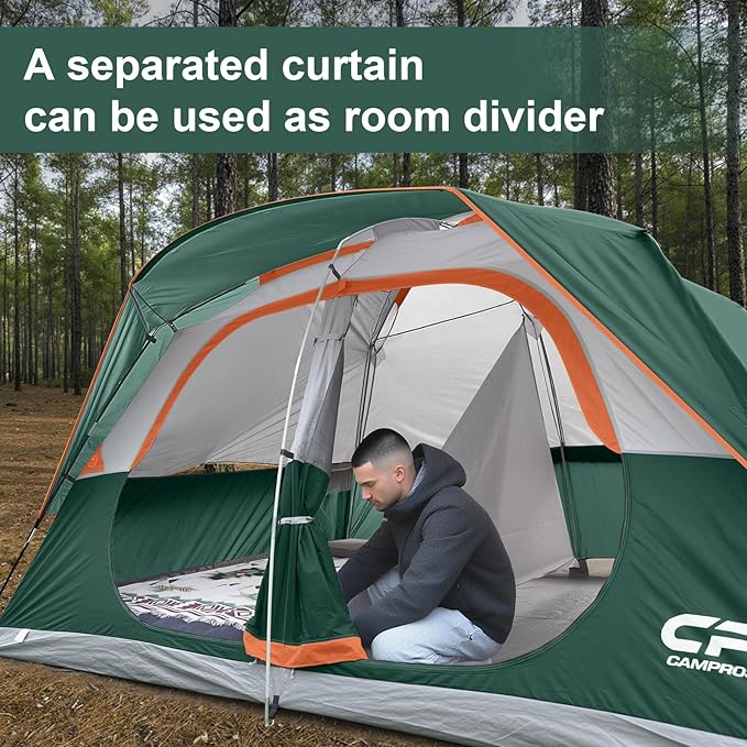 CAMPROS CP Tent 8 Person Camping Tents, Waterproof Windproof Family Tent with Top Rainfly, Large Mesh Windows, Double Layer, Easy Set Up, Portable with Carry Bag, for All Seasons