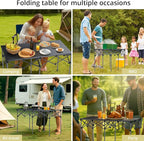 Heavy-Duty Camping Table Support 264lbs, 48” x 23.6” Large Roll Up Camping Table for 6-8 People with Carry Bag, Waterproof, Portable, for Backyard BBQ Tailgating Picnic Party, Black