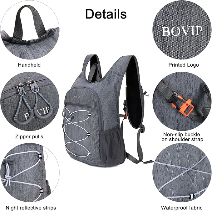 BOVIP 20L Hiking Backpack Lightweight Packable Hiking Daypack Small Travel Outdoor Foldable Shoulder Bag Gray