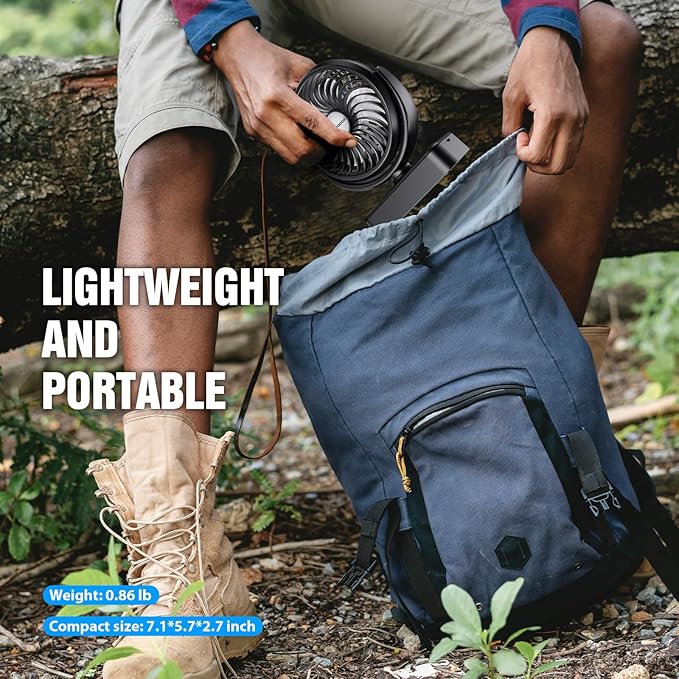 Portable Camping Fan with LED Lantern- 40H Work Time Rechargeable Battery Operated Fan with Hanging Hook for Tent Car RV Hurricane Emergency Outages Survival Kit