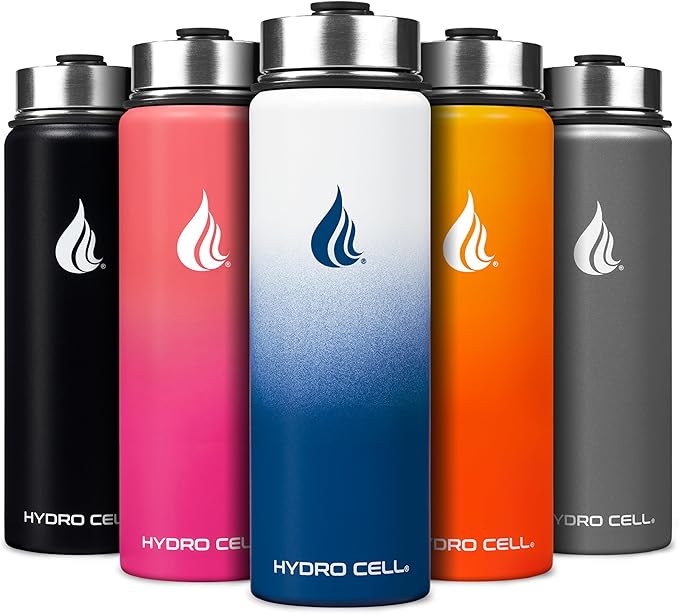 HYDRO CELL Stainless Steel Insulated Water Bottle with Straw - For Cold & Hot Drinks - Metal Vacuum Flask with Screw Cap and Modern Leakproof Sport Thermos for Adults (Navy/White 24oz)