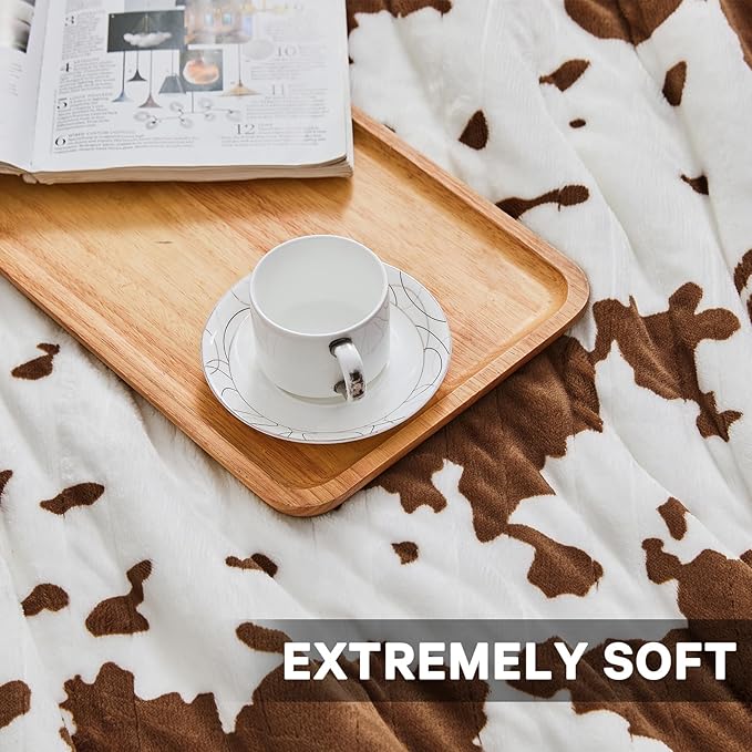 Cow Print Heated Electric Blanket Throw,50X60 Brown Heating Blanket with 10 Heats Levels & 8 Hours Auto Off, Western Highland Cow Decor Stuff Fleece Sherpa Blankets Warmer Gifts for Women Adults,ETL