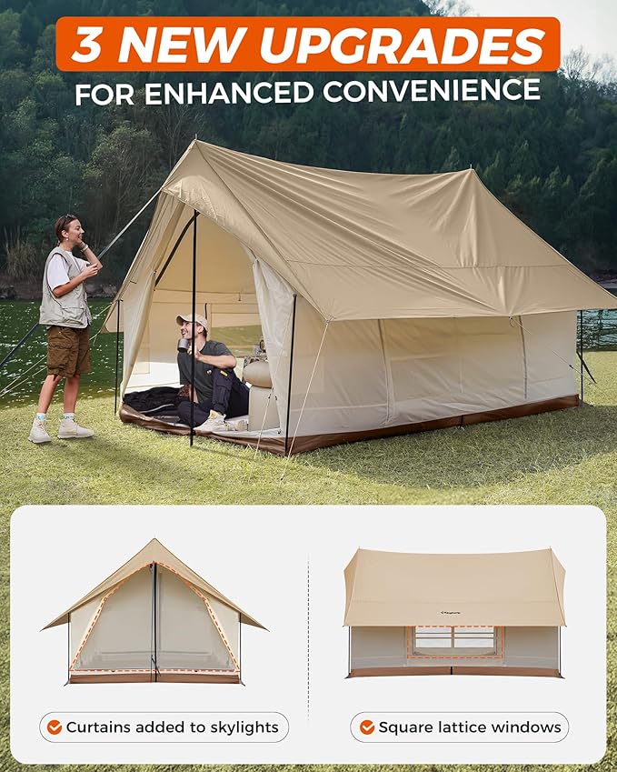 KingCamp Camping Tent 6-8 Person, Weatherproof Hot Tent Large Family Cabin Tents with Stove Jack, Waterproof & Windproof for Family Camping & Outdoor Parties