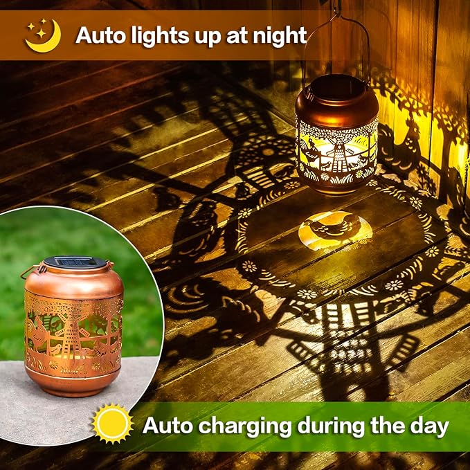 Chicken Solar Lanterns Outdoor Waterproof,Hanging Solar Lights Chicken Gifts for Women Men Metal LED Decorative Light for Yard,Patio,Lawn,Tabletop,Pathway,Landscape,Garden Decor