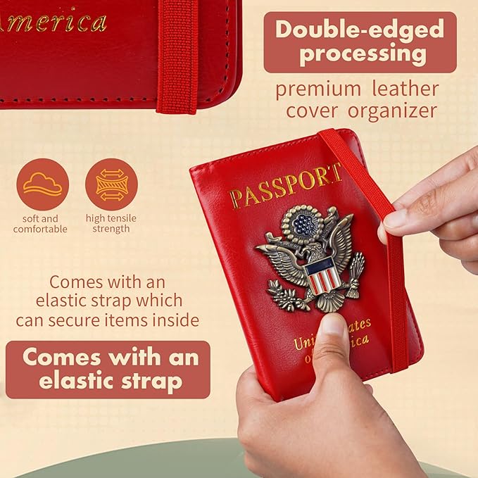 Passport Holder Cover Travel Wallet RFID Blocking Wallets Family Passport Organization Personalized Wallet Case for Men and Women Travel Must Haves (Red)