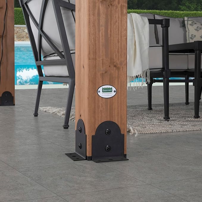 Backyard Discovery Norwood 10' x 10' Cedar Wood Outdoor Gazebo Pavilion with Hardtop Galvanized Steel Peak Roof, Snow Support, Wind Resistance, PowerPort, Shade for Garden, Patio, Deck, Entertaining