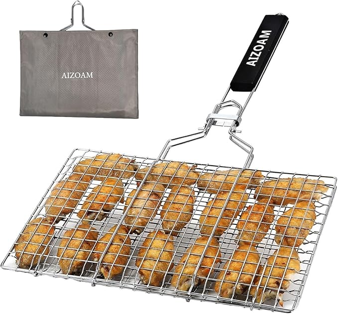 Shallow Grill Basket Fish Grill Basket, Fish Grilling Basket BBQ Fish Grill Baskets for Outdoor Grill,Grill Basket with Removable Handle. Perfect for Grilling Fish Fillets