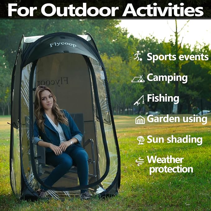 Sports Tent: Flycoop Portable Weather Pop Up Pod 1 Person to Provide Shelter from Wind Rain and Cold Weather Shelter for Outdoor Activities, Sports Events, Camping and Hiking