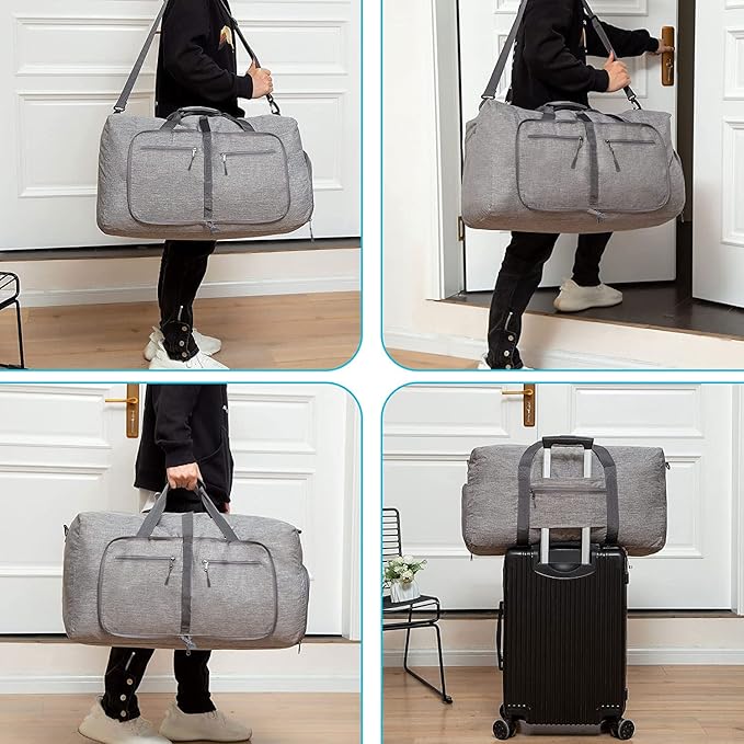 Vomgomfom 65L/85L/115L Foldable Travel Duffle Bag, Lightweight Checked Luggage with Shoe Compartment, Water-Resistant Weekender Overnight Bag for Men & Women