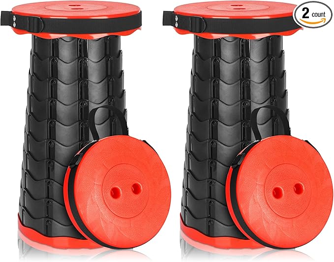 Esup 2 Pack Folding Camping Stool, Collapsible Stool Portable Lightweight Retractable Folding Stools Seat Fishing Outdoors Indoors Kitchen Max Load 400lbs