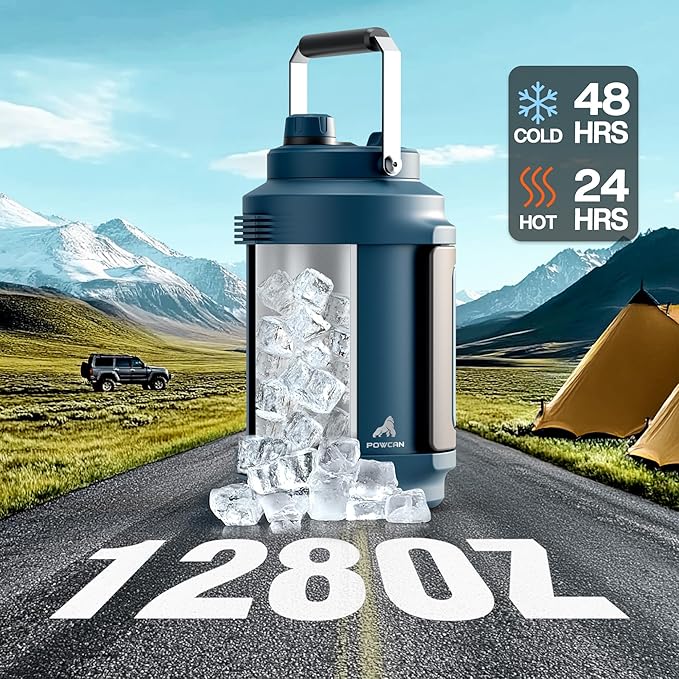 Gallon Water Jug for Outdoors: 2-in-1 Straw Spout Lid, Dual Handle, Leakproof, Keep Cold 48H, 128 oz Insulated Water Bottle for Men, Travel, Gym, Trip, Workout, Camping, Hydration, Fitness (Deepsea)