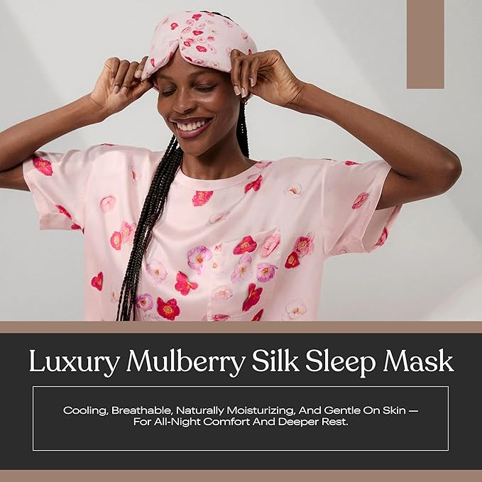 Lunya Washable Silk Sleeping Mask – Thermoregulating Mulberry Silk, Light Blocking and Comfortable Fit – Sleep Mask for Women and Men with Box – California Poppy – Small