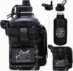 Iron Infidel Battle Bottle - Half Gallon Insulated Water Bottle with Paracord Handle - Large 64 oz Stainless Steel Water Jug & Rugged, Removable Sleeve For Keys, Wallet, Phone (Black Camo 2 Liter)