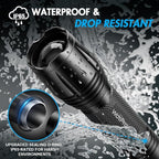 WdtPro LED Flashlight High Lumens SR2000 Pro, 2 Pack Brighter Tactical Flashlights with 5 Modes & Zoomable, Powerful Mini Flash Light for Emergency, Camping, Hiking (Black)