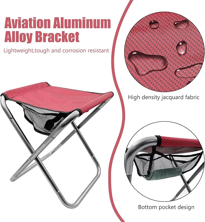 Folding Camping Stool, 16 Inch Tall Portable Folding Stool Aluminum Alloy Lightweight Stool Seat Red Foldable Stool with Carry Bag for Fishing Outdoor Camping Hiking and BBQ (Red)