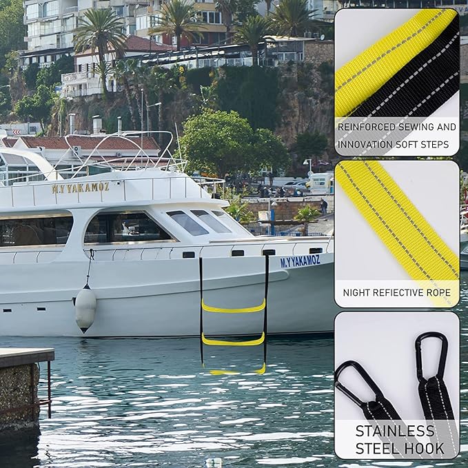 4 Steps Boat Ladder Marine Rope Ladder for Inflatable Boat Yacht Kayak Canoeing Motorboat