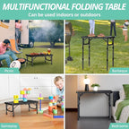 VINTEAM Camping Folding Table with Adjustable Height, Lightweight Portable Outdoor Picnic Table, BBQ Grill Side Table, Durable Aluminum Frame, MDF Desktop for Camping, Fishing, RV, Beach (Black)