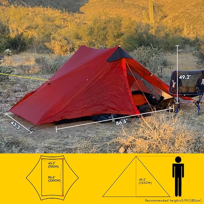 LANSHAN Ultralight Tent 3-Season Backpacking Tent for 1-Person or 2-Person Camping, Trekking, Kayaking, Climbing, Hiking