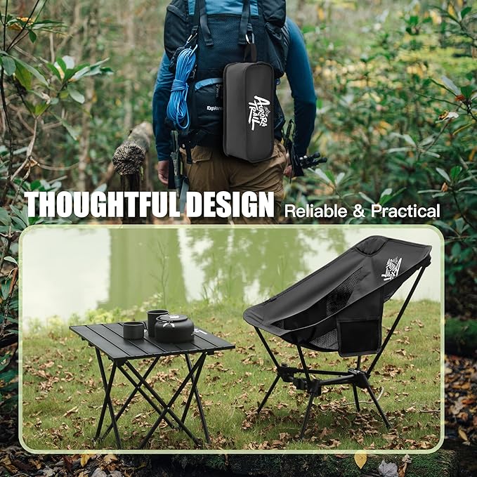 Ultralight Backpacking Chair,2.2lb Compact Folding Camping Chair,Supports 300lbs,Portable Travel & Hiking Chair,Lightweight Design,Perfect for Hiking Gear, Picnics and Traveling, (Black)