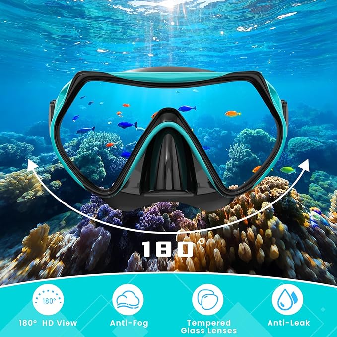 Snorkeling Gear for Adults, Adult Snorkel Mask Set Scuba Diving Dry-Top, Swimming Goggles w/Nose Cover, HD Tempered Glass Panoramic Anti-Leak Anti-Fog, Travel Snorkeling Packages Storage Bag, 2 Pack