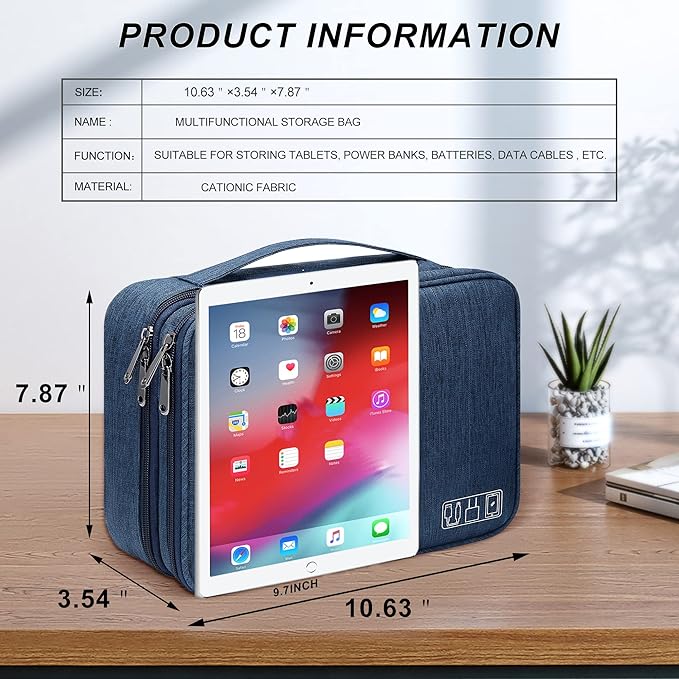 SELLYFELLY Electronic Bag Travel Cable Accessories Bag Waterproof Double Layer Electronics Organizer Portable Storage Case for Cable, Cord, Charger, Phone, Adapter, Power Bank, Kindle, Hard Drives