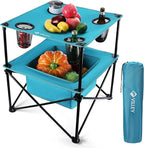 VILLEY Portable Camping Picnic Table, Lightweight Folding Beach Table with 4 Cup Holders and Carry Bag for Camp, Travel, Fishing, and Outdoor Activities