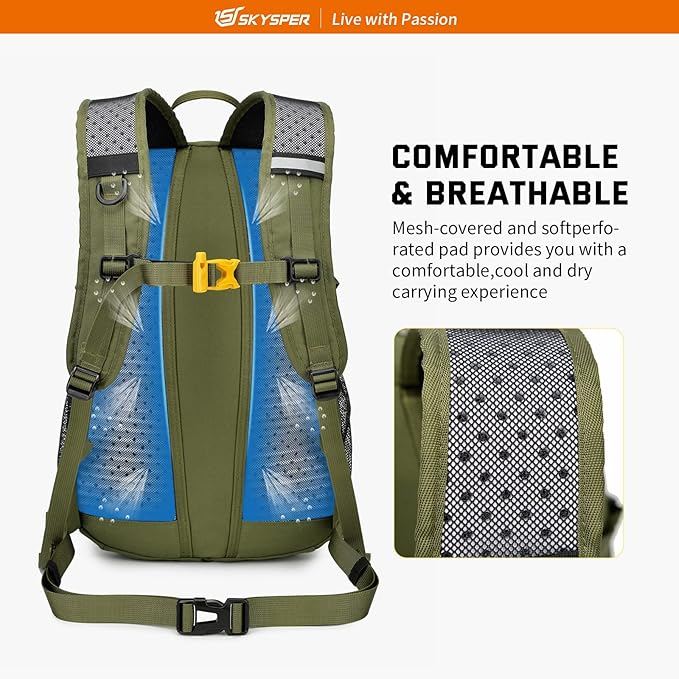 SKYSPER Small Hiking Daypack, 20L Lightweight Travel Backpacks Day Hike Pack with Waist Strap for Women Men