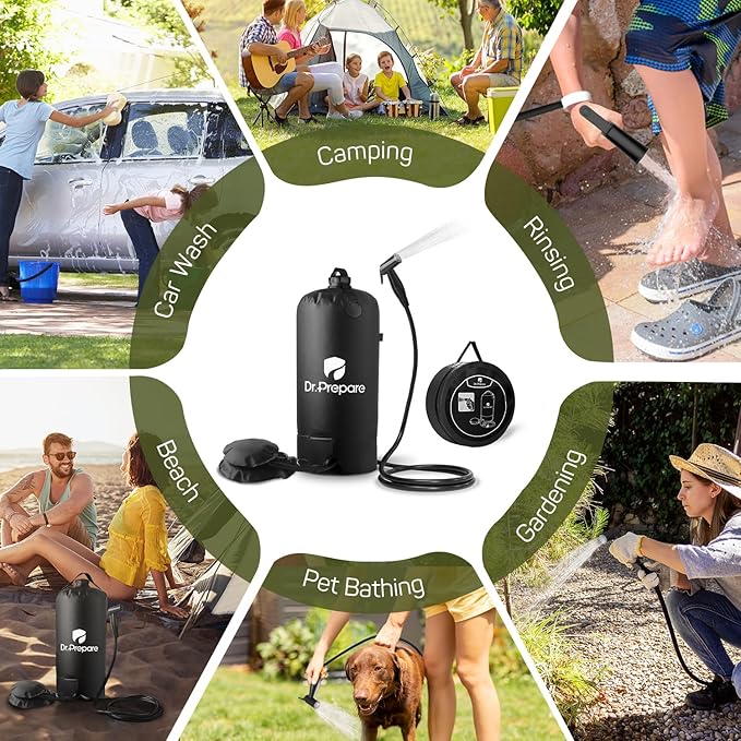 DR.PREPARE Portable Shower for Camping, 4/5 Gallons Camping Shower Bag, Portable Outdoor Shower with Pump for Hiking, Climbing, Pet Cleaning, Car Washing, Beach & Emergency