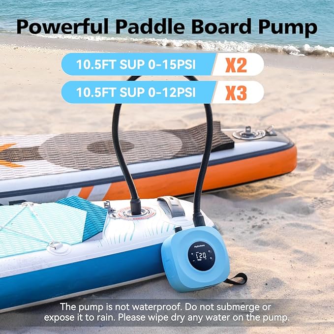Hydrohero Electric Paddle Board Pump, Rechargeable 20PSI High Pressure SUP Pump, Intelligent Dual Stage Inflation & Deflation, Auto-Off for Stand Up Paddle Boards, Surfing Kite, Tent, Boat