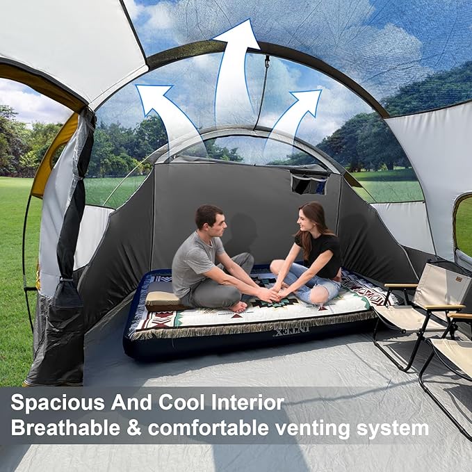 CAMPROS CP Tent 12-Person-Camping-Tents,3 Room Family Tents,Waterproof Windproof Family Tent with Top Rainfly,6 Large Mesh Windows,Double Layer,Easy Set Up, Portable with Carry Bag-20' x 9' x 72"(H)