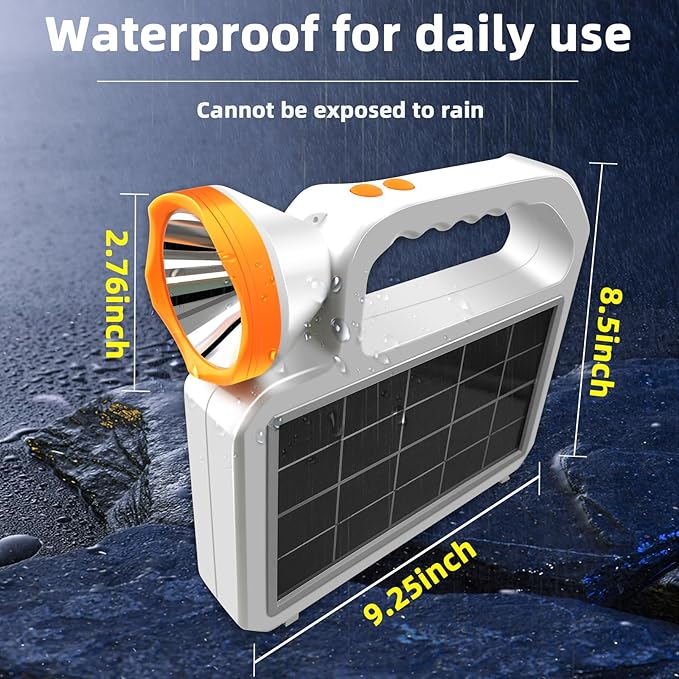Portable Solar Flashlight LED Spotlight Side Floodlight Camping Lantern Emergency Household Lighting Rechargeable Via USB-C Interface Power Outage Emergency Light for Outdoor Hurricane