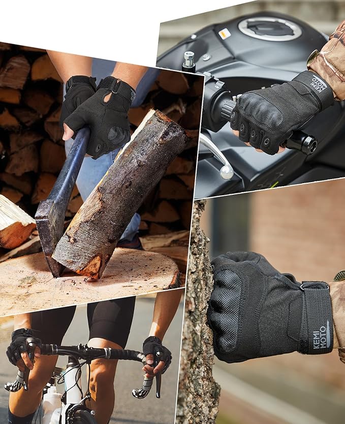 KEMIMOTO Fingerless Tactical Gloves for Men, Motorcycle Gloves for Outdoor Work Sports, Fingerless Cycling Gloves for Hunting Hiking Camping