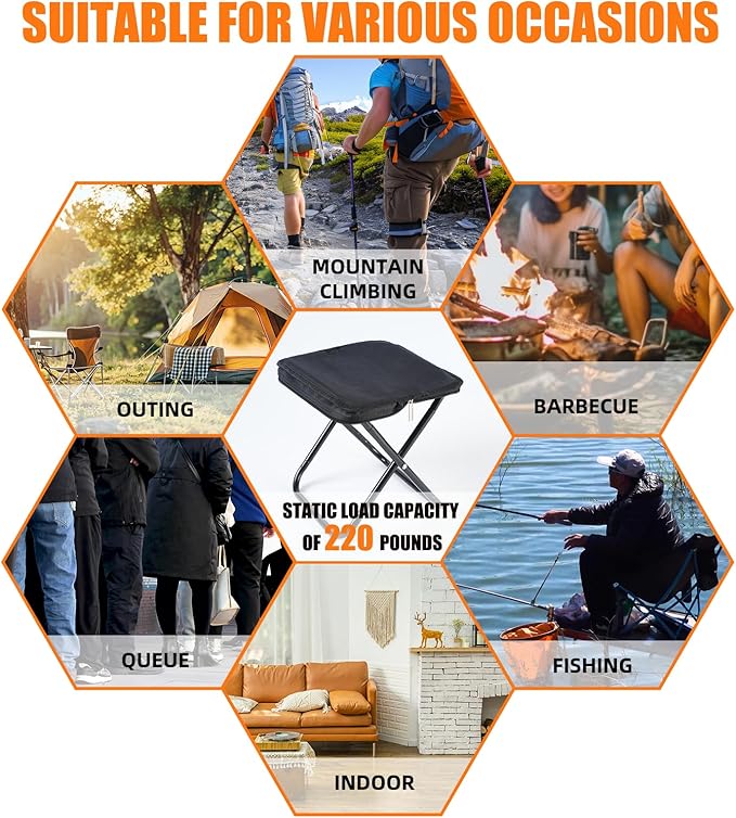 Camping Stool 10 Inch Portable Folding Stool with Carry Bag Weight Load 220lbs Portable Stool for Camping Fishing Hiking BBQ