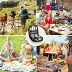 Camping Cutlery Set, 12-Piece Stainless Steel with Plates and Case, Portable Outdoor Dining Kit, Silver