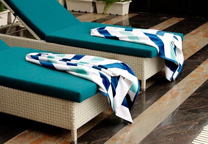 COTTON CRAFT Oversized Beach Towel - 2 Pack 35 x 70 inches XL Beach Towel - 100% Cotton Velour - Big & Huge - Thick Plush 450 GSM Super Soft Luxury Towel - Pool Picnic Bath - Cabana Stripe Blue