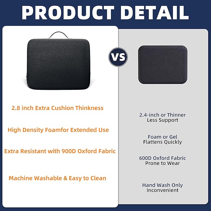 2-Pack Stadium Seat Cushions for Bleachers – Waterproof 2.8" Extra Thick for Long Sitting Hours, Portable Bleacher Cushions, Lightweight Stadium Seat Pads, Suitable for Outdoor Use (Black)