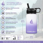 HYDRO CELL Stainless Steel Insulated Water Bottle with Straw - For Cold & Hot Drinks - Metal Vacuum Flask with Screw Cap and Modern Leakproof Sport Thermos for Adults (Lavender/White 14oz)