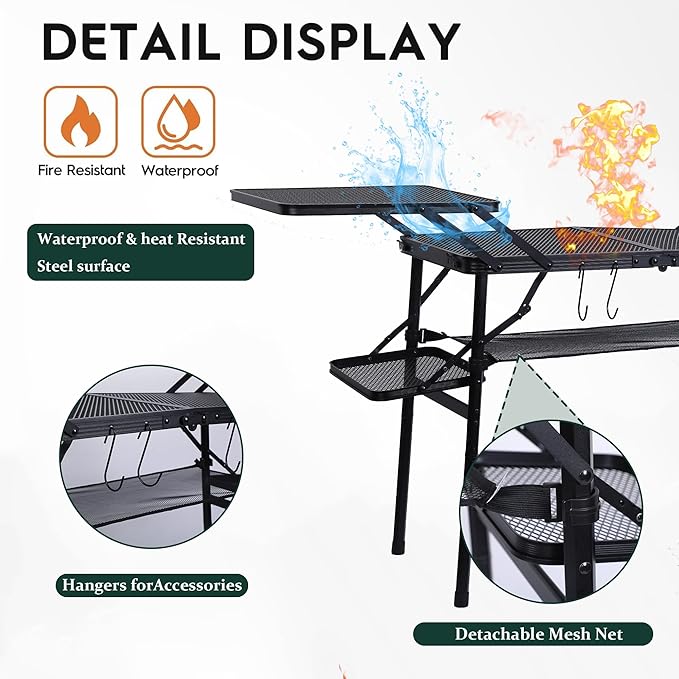 Nice C Camping Table, Compact Folding Table, Tailgate Grill Table, Outdoor Tables, Camping Tables That Fold Up Lightweight, with 4 Side Tables & Mesh Net for BBQ, Camping