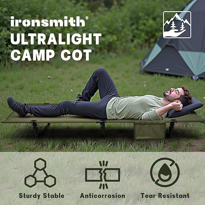 Camping Cot, Portable Camping Bed for Adults Children,Ironsmith Foldable Sleeping cots for Hiking,Camping,Travel,Support 330LB,Foldable Bed for Office nap