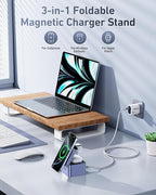 BENFEI 3-in-1 Foldable MagSafe Charger Stand,Wireless Charging Station for iPhone 16/15/14/13/12 Series, Apple Watch & AirPods | Compact Cube Design | Includes 33W Power Adapter