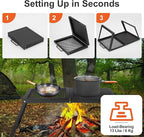 Odoland Folding Campfire Grill, Heavy Duty Steel Mesh Grate with Folding Legs and Storage Bag, Portable Camping Grates, Over Fire Pit Grill Rack for Outdoor Cooking and Bonfire