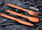 Magnetic Camping Utensils Set, Portable & Reusable Metal Travel Flatware, Camping Cutlery Set, Knife, Fork & Spoon, 3-PACK, Orange