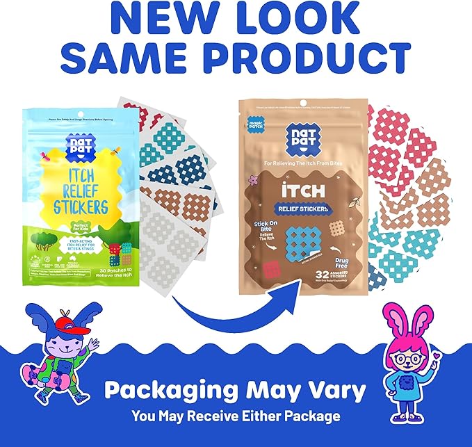 NATPAT Magic Patch Itch Relief Stickers - Insect Bite Patch for Mosquitos, Ticks, Midges, Sandflies, and Bed Bug Bites - Buzzpatch - 32 Count