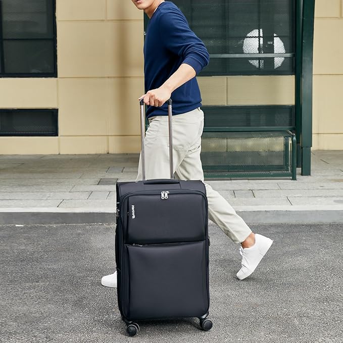 Hanke Softside Expandable 20 Inch Carry On Luggage with Wheels Airline Approved, TSA Luggage Lightweight Rolling Suitcases for Travel Carry On Bag(Black)