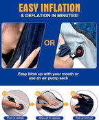 Ultralight Inflatable Camping Pillow for Sleeping – Soft Velvet Cover, Compact & Portable, Ergonomic Neck Support, Machine Washable Air Pillow, Perfect for Travel, Hiking, Backpacking – Blue