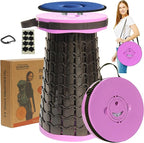 ALEVMOOM 2025 Upgraded XXL 19.7" Collapsible Stool with Cushion, 1000lbs Max Weight Heavy Duty Portable Telescoping Stool, Retractable Seat Folding Chair for Camping Fishing Hiking(Purple-XXL)